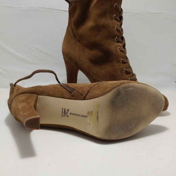 INC INTERNATIONAL CONCEPTS BISQUIT Brown zip w/LACEs  ANKLE BOOTS 9.5 US - Picture 5 of 5